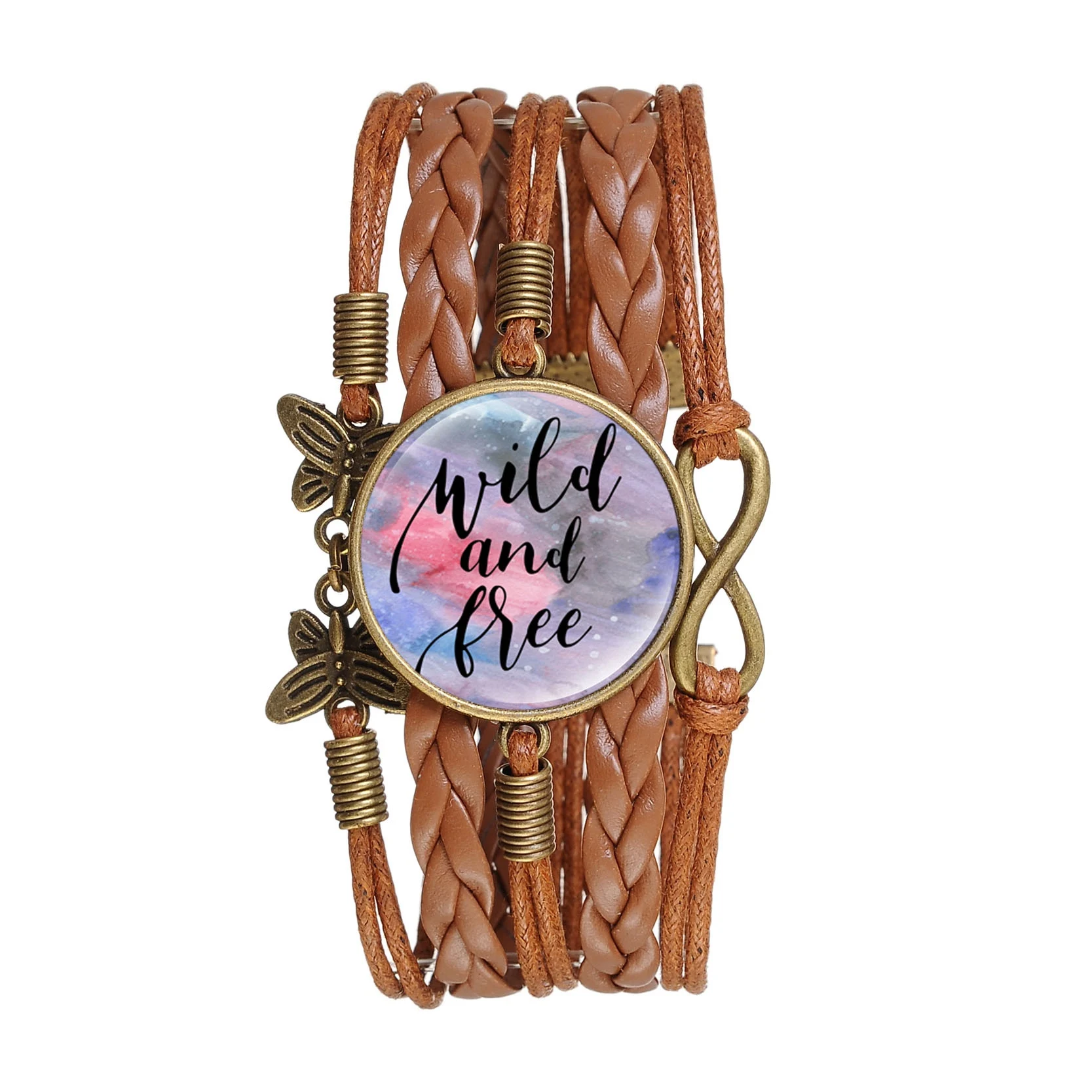 Женский кожаный браслет ручной работы коричневый с подвеской из закаленного