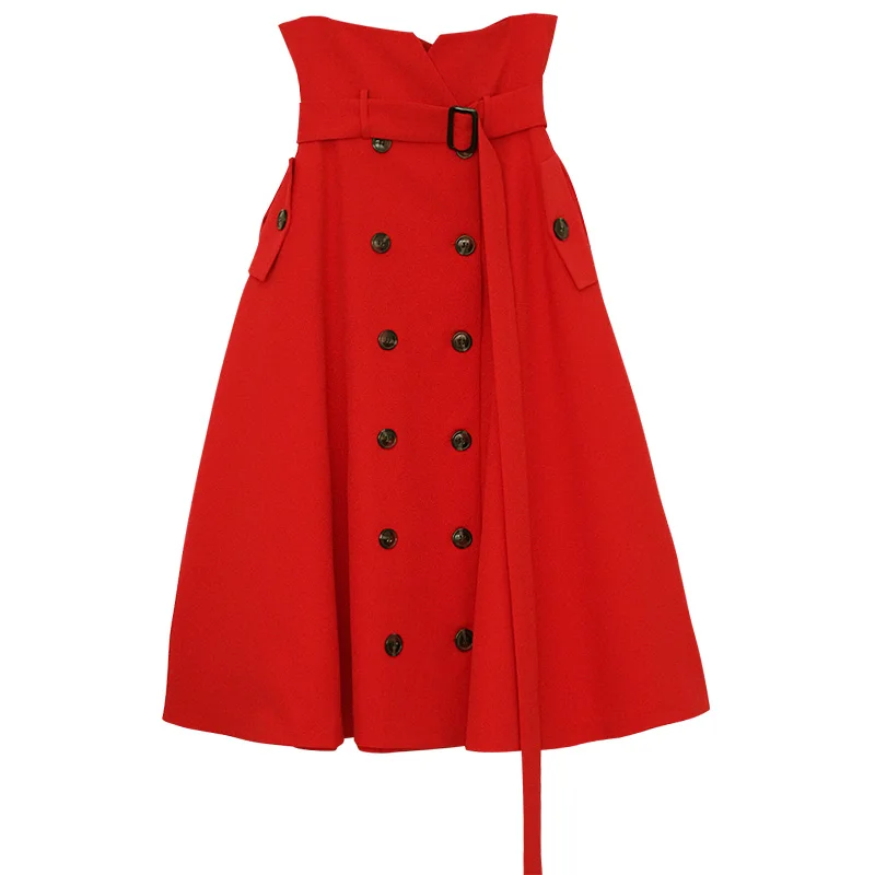 

Saia Midi 2020 Special Offer Limited Faldas Skirts Womens Midi Skirt Women's A-line Long High Waist Retro Double Breasted Women
