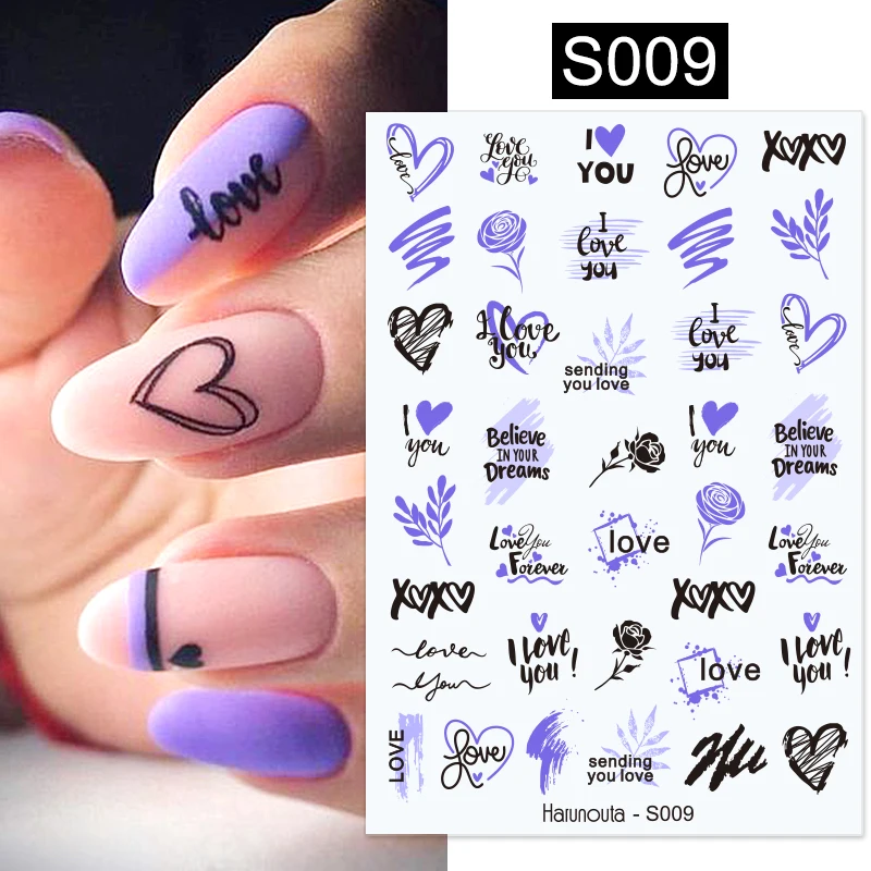 

Harunouta Valentine's Day 3D Nail Stickers Heart Flower Leaves Line Sliders French Tip Nail Art Transfer Decals 3D Decoration
