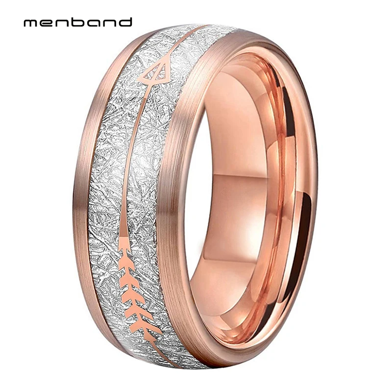 Обручальные кольца для мужчин и женщин из розового золота вольфрама с метеоритом
