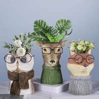 resin garden animal glasses vase cute animal flower pot planter ornaments home soft decoration owl deer nordic desktop crafts