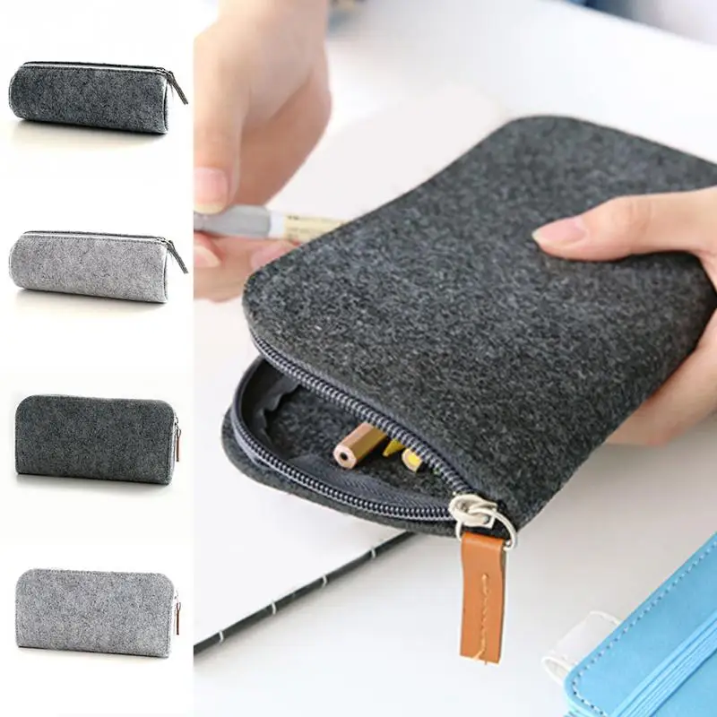 

Stationery Organizer Bag Felt Zipper Cosmetic Makeup Bag Students Pencil Case Pen Bag Girls Boys School Supplies Large Capacity