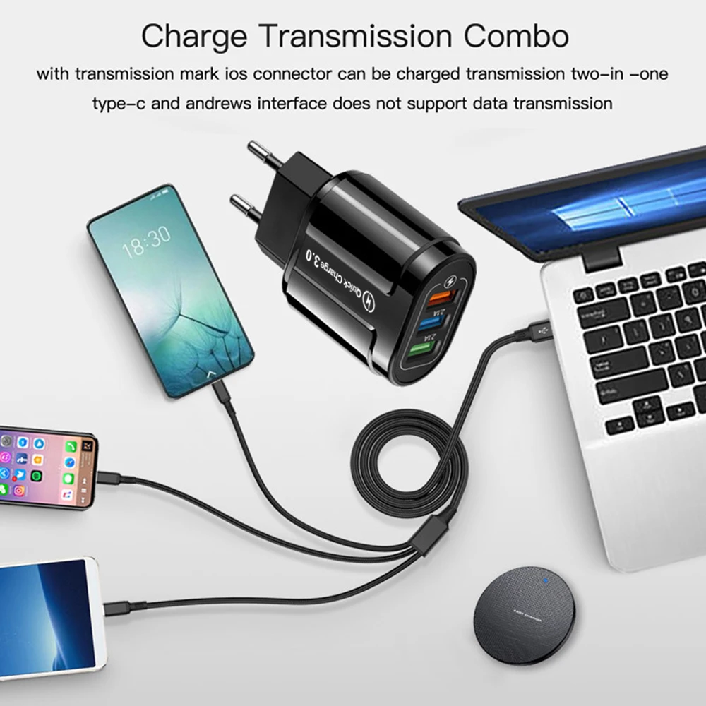 Настольное зарядное устройство с 3 портами USB для iPhone iPad Xiaomi Samung LED Light EU Plug 5V 3A