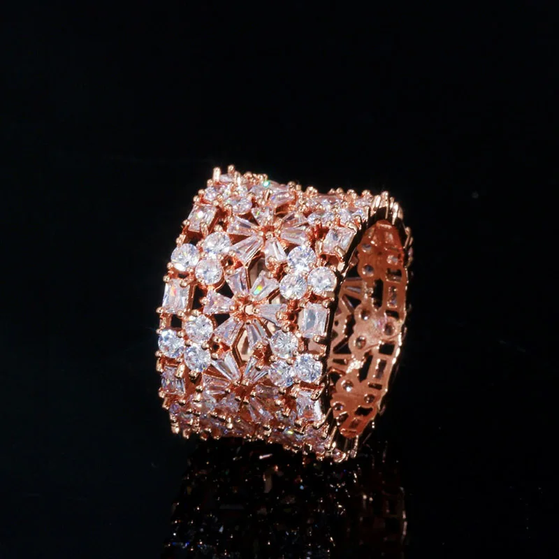 Rose gold CWWZircons Роскошные 585 розовое золото полный кубический цирконий CZ цветок большие свадебные кольца для женщин обручальные свадебные ювелирные изделия для выпускного вечера R150 - Цвет основного камня: Rose gold