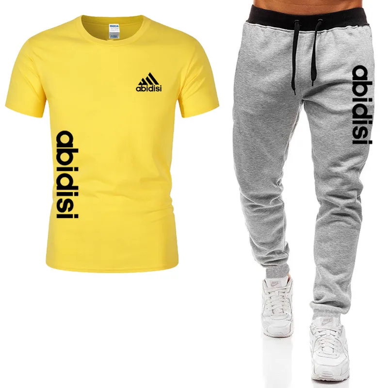 

2021 Men's 2-Piece Sweatshirt + Sweatpants Sportswear T-shirt Casual Men's Sunshine Fashion Round Neck Trend Suit