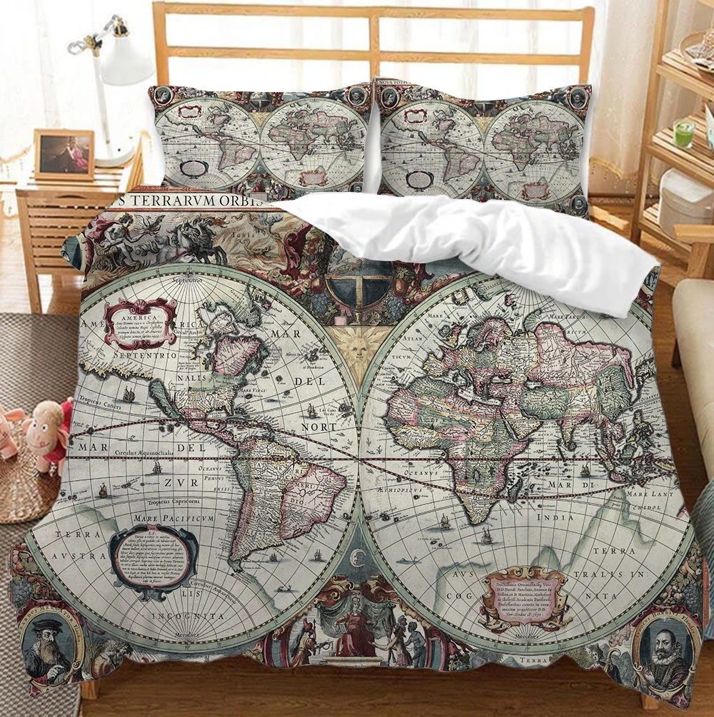 Nautical World Map Bedding Set Nordic Style Soft Bedspreads Comforter Duvet Cover Quality Quilt And Pillowcase | Дом и сад