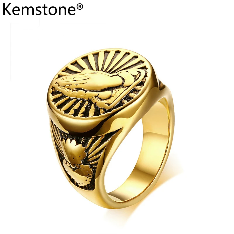 Мужское кольцо из нержавеющей стали золотого цвета | Украшения и аксессуары