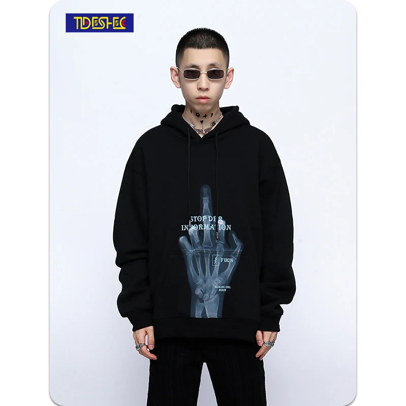 

Худи мужское в стиле хип-хоп с принтом в виде костей