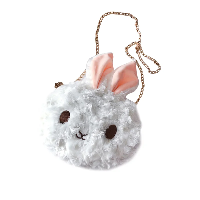 Little Girl\u2019s Plush Crossbody Purse Cute Rabbit Shoulder Bag Travel Satchel with Pearl Strap |