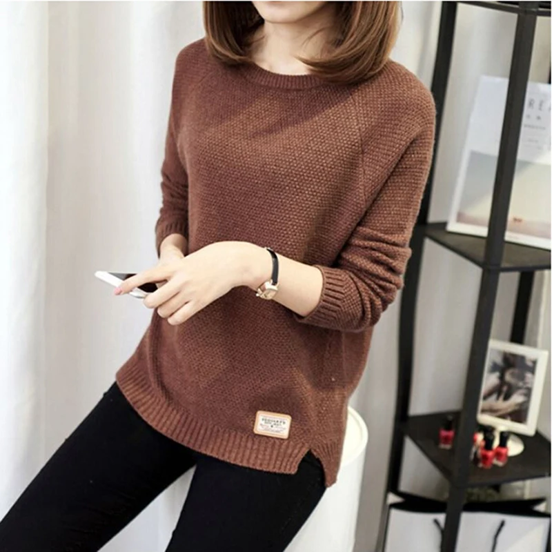 

Women Sweaters Pullovers Autumn Winter Long Sleeve Pull Femme Solid Pullover Female Casual Knitted Sweater