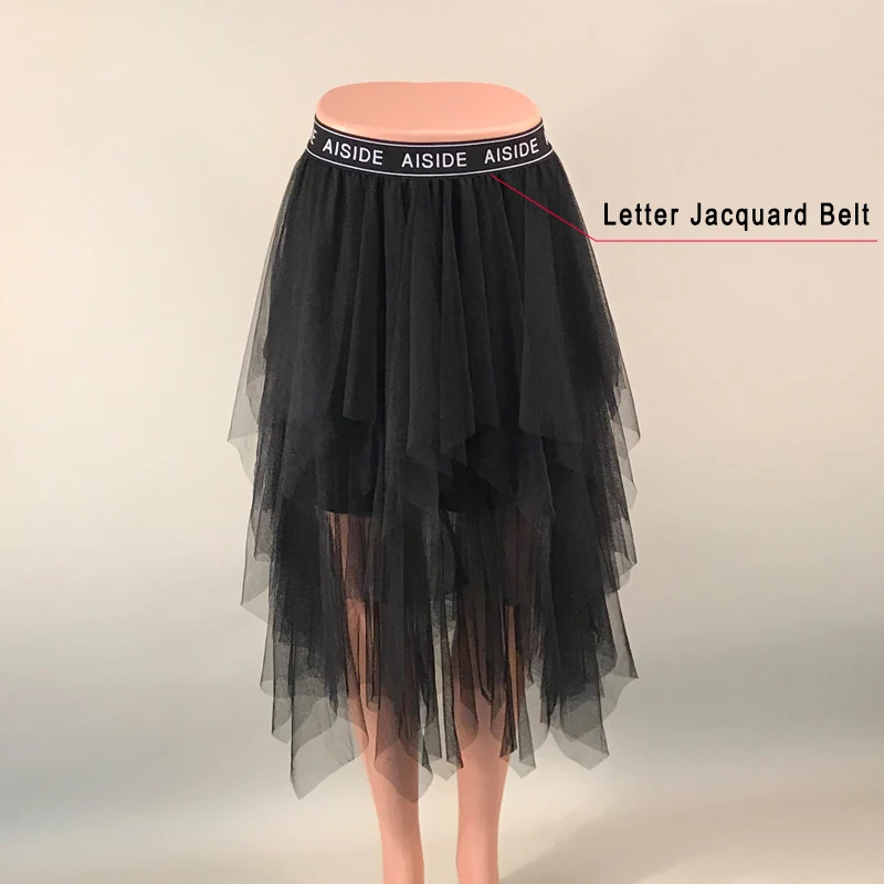 Женские фатиновые юбки, s Faldas Mujer Moda,, модные, эластичные, высокая талия, сетка, пачка, макси, плиссированная, длинная, миди, Saias Jupe, Женская юбка - Цвет: Letter Jacquard Belt