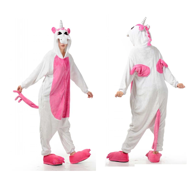Pink unicorn Зимняя теплая Пижама унисекс для женщин и мужчин с изображением животных, Стич тигра, единорога, комплекты одежды для сна с капюшоном - Цвет: Pink unicorn