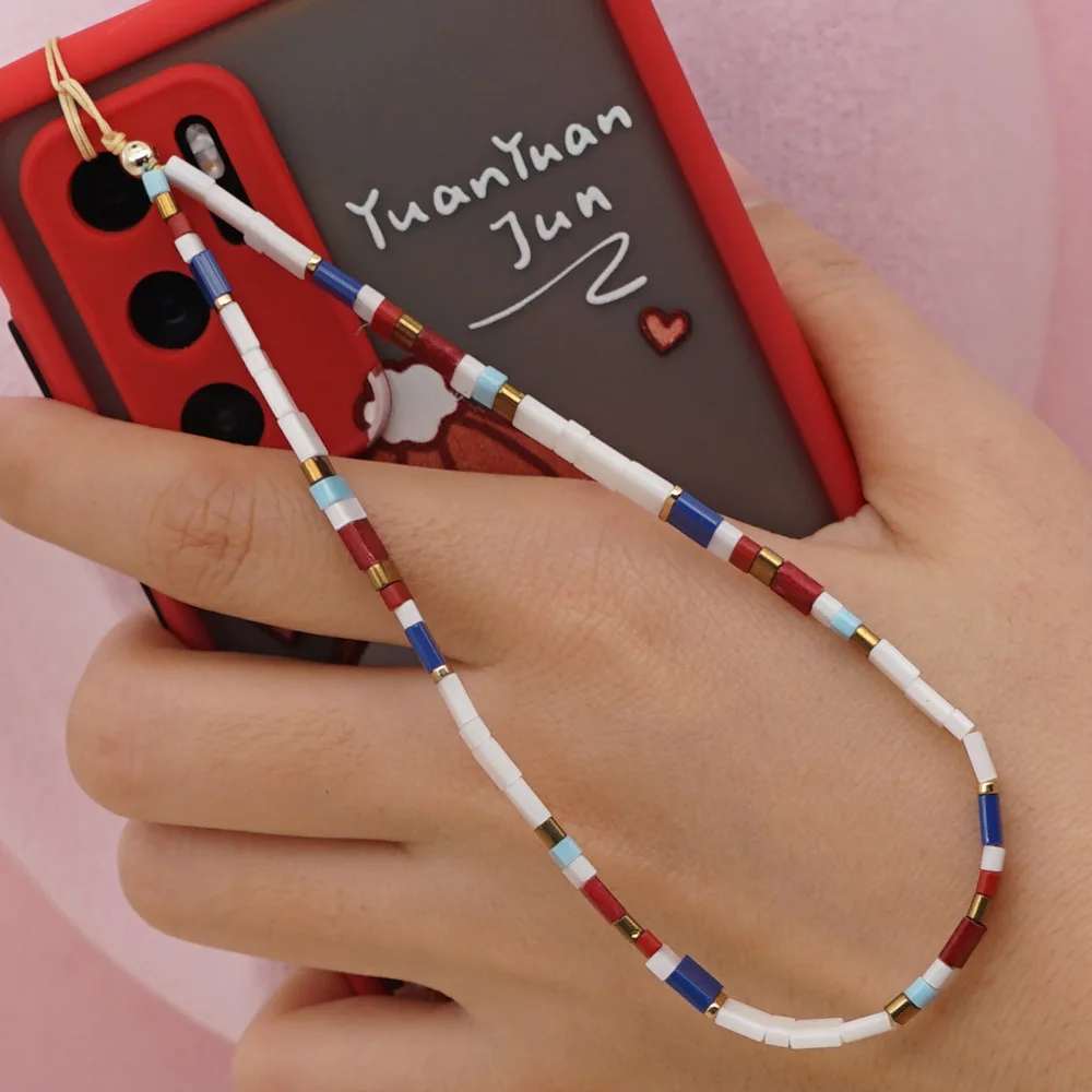colorful tila bead mobile phone chain cellphone strap anti lost lanyard hanging cord for women summer jewelry phone accessories free global shipping