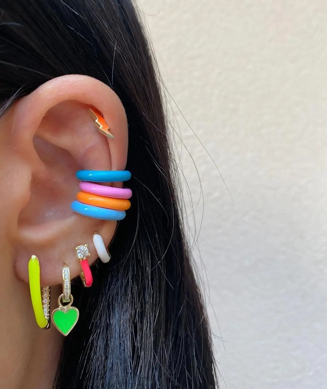 

Fashion Neon enamel jewelry no piercing round circle no piercing colorful ear cuff Neon clip on earrings