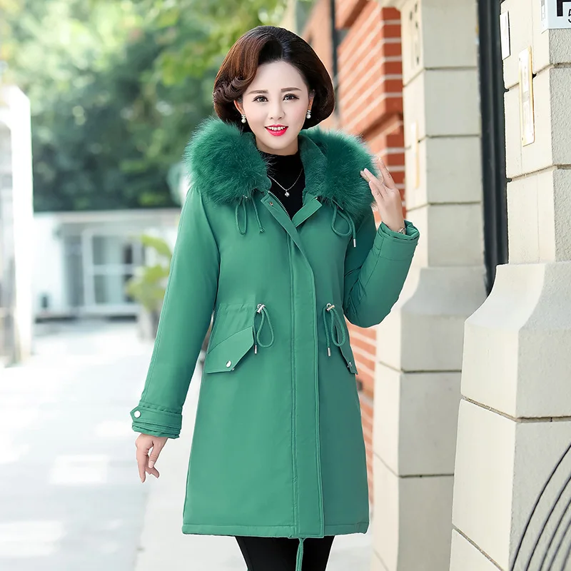 

Winter New Women's Cotton-padded Clothes Mid-length Hooded Big Fur Collar Plus Velvet Thick Middle-aged Elderly Cotton Coat Q102