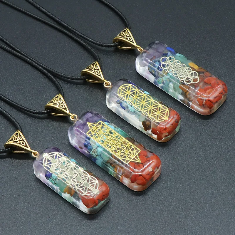 

Retro Reiki Healing Natural Crystal Stone Lithotripsy Meditation Seven Chakra Pendant Pendulum Necklace