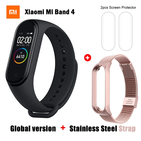 Original Xiaomi Mi Band 4 Smart Wristband 3 Color AMOLED Screen Mi Band 4 Global version Heart Rate Fitness Music Bracelet - Цвет: GB add Metal Strap 1