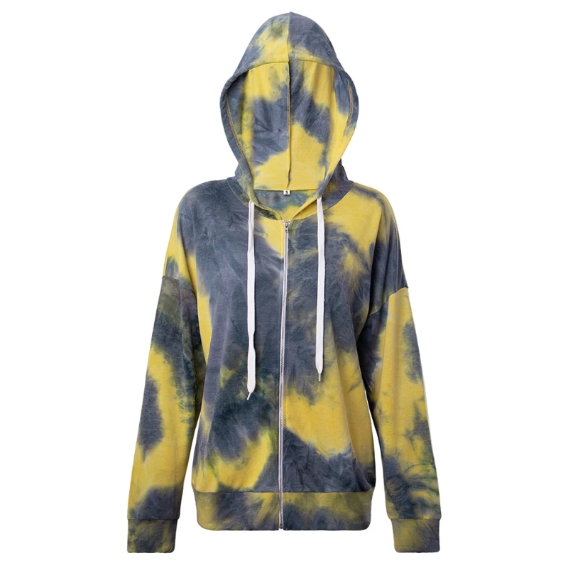 

Women Long Sleeve Hoodie Jacket Gradient Tie-Dye Full Zip Drawstring Sweatshrt J78E