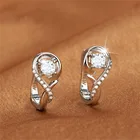 Серьги-кольца с кристаллами женские, Ювелирное Украшение из настоящего серебра 100% пробы, для свадьбы, вечеринки, помолвки