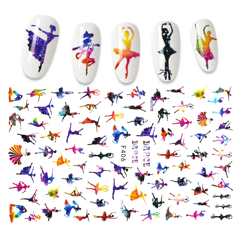 

2021 3D nail stickers cool ballet girl stickers for nail cute bear design fashion Geometry Adhesive Nail Decals Foil Design