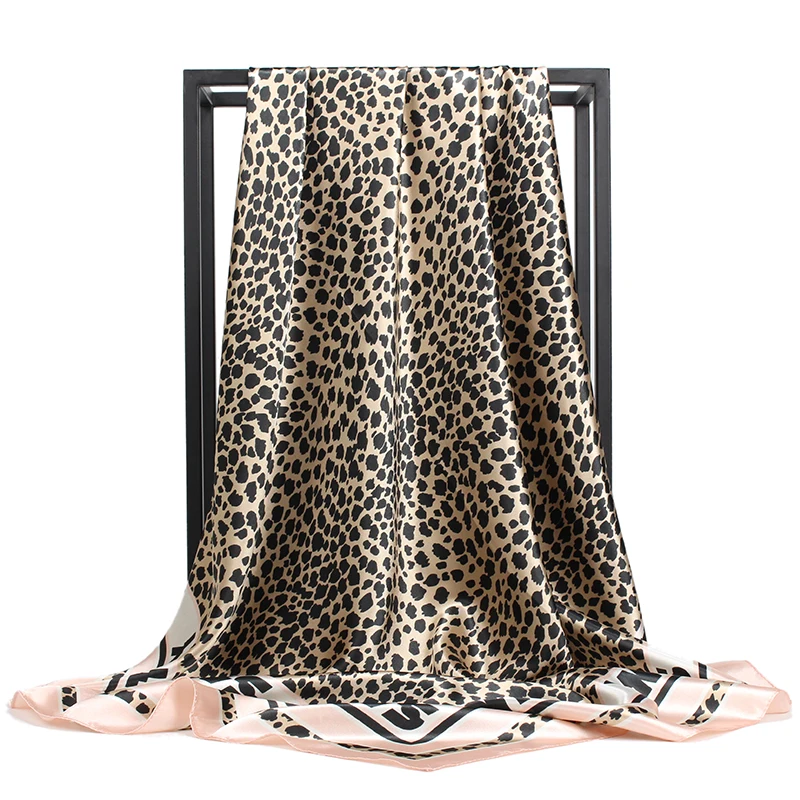 Женский шелковый шарф с леопардовым принтом, новинка, 90x90 см, шейный платок высокого качества, Мягкая атласная бандана, платок для головы, квадратный femme