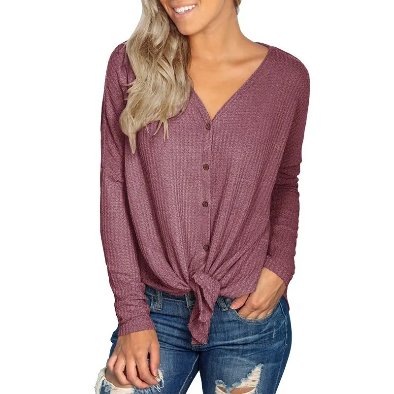 

New Hot Style 2020 New Products Women's Solid Color Long Sleeve Irregular Twist Loose Button Cardigan