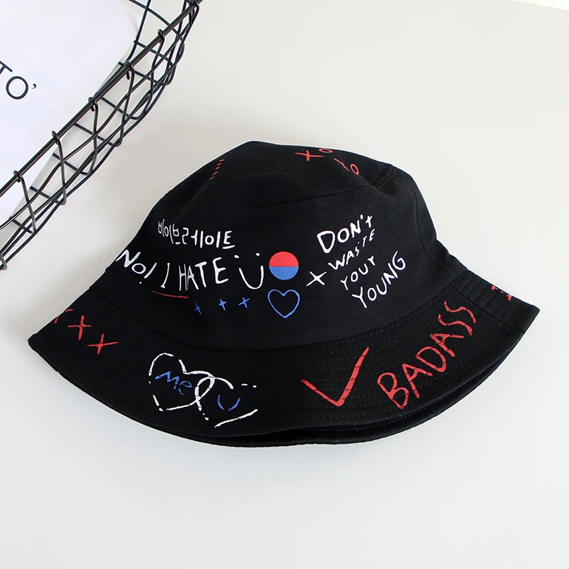 

Unisex Harajuku Bucket Hat Graffiti Letter Women Men Fishing Fisherman Hat Autumn Winter Lamb Wool Outdoor Warm Panama Cap