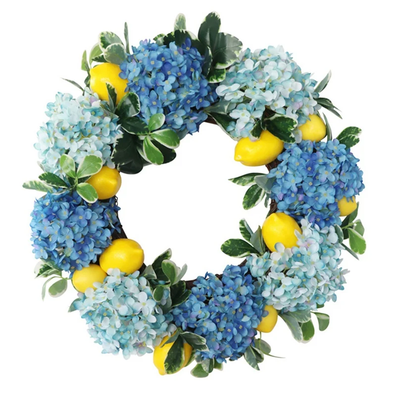 

AD55 Artificial Hydrangea Lemon Wreath for Front Door Wreath Farmhouse Welcome Holiday Wall Window Wedding Hanging Decor