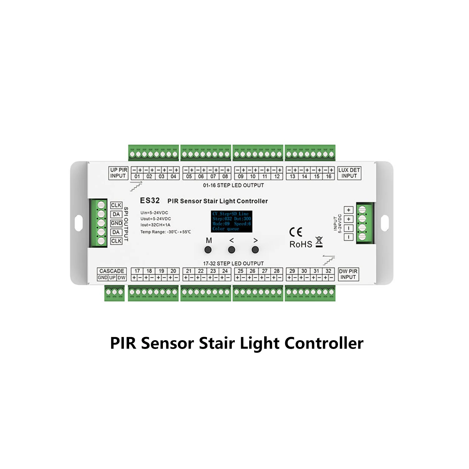 PIR Sensor Stair Light Controller with Daylight Detect Suitable for 27 Kinds of IC Digital RGB 32-Channel Constant Voltage Strip