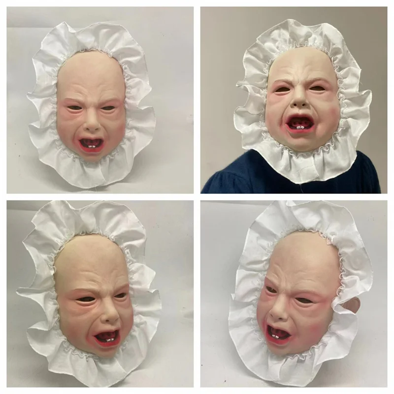 

New Realistic Crying Baby Mask Halloween Bar Cosplay Prop Latex Full Head Crying Face Mask Room Haunted House Horror Mask