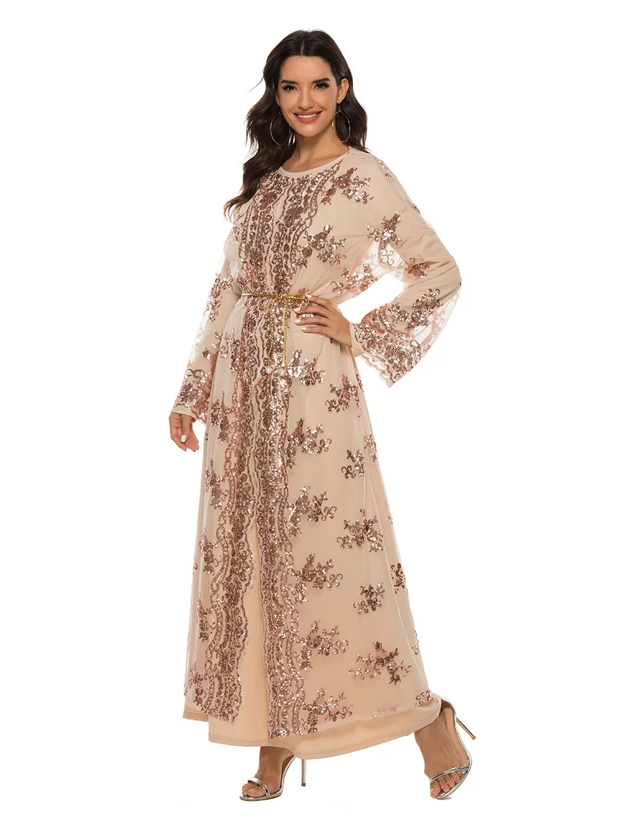 

Muslim Robe Abaya Luxury High-Density Sequined Embroidery Middle East Dubai Robe,free shopping