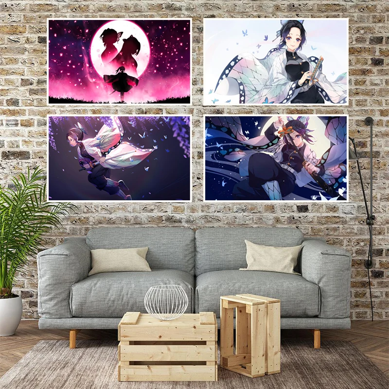

Japanese Anime Demon Slayer Framed Canvas Painting Kochou Shinobu Kanae Figure Poster and Print Wall Art Interior Decor For Home
