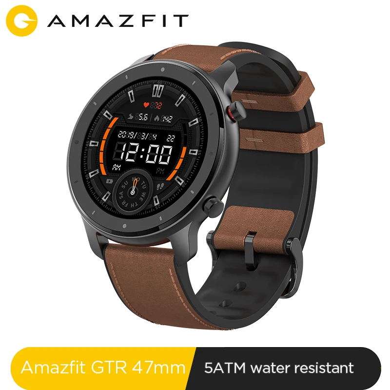 Глобальная версия, Новые смарт-часы Amazfit GTR, 47 мм, 5ATM, умные часы, 24 дня, батарея, управление музыкой, для Xiaomi, Android, IOS, телефона