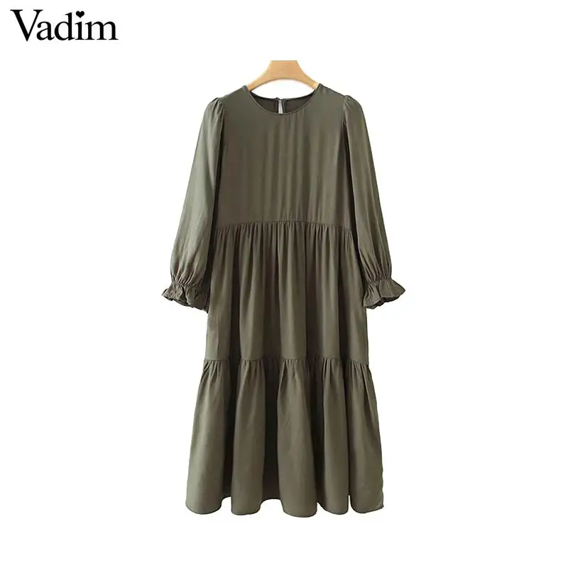 Vadim женское винтажное платье миди с круглым вырезом Плиссированное прямое