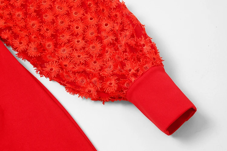 2020 Для женщин сезон: весна–лето фонарь Длинные рукава кружевное лоскутное