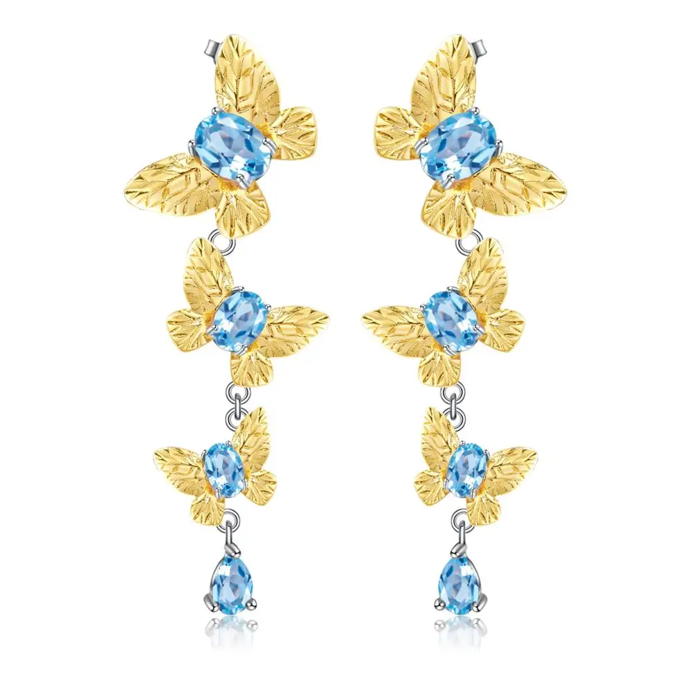 Серьги-подвески женские из серебра 925 пробы со съемным голубым топазом |