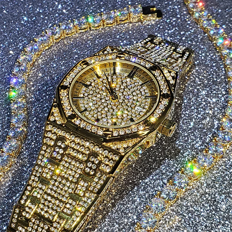 

Hiphop MISSFOX Mens Watches Top Brand Luxury Quartz Watch Men Full Diamond Waterproof Iced Out Men Wrist Watch Relogio Masculino