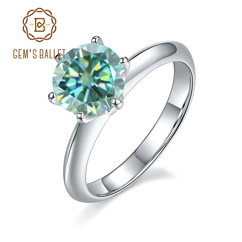 

GEM'S BALLET 0.5ct/1ct/2ct/3ct Green Moissanite Rings For Women 100% 925 Sterling Silver Bridal Fine Jewelry Classic Wedding