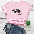 Милая футболка с принтом мыши, Женская хлопковая забавная футболка с графическим принтом, женская модная Винтажная Футболка женская футболка Harajuku для женщин
