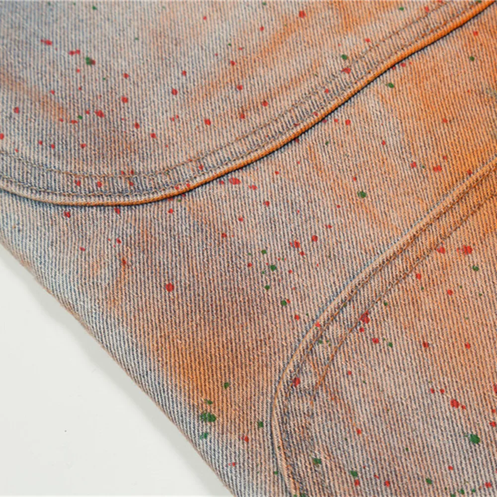 2021 Vouge Inkjet Paint Graffiti Retro Washed Men Hip Hop Baggy Jeans Pants Loose Straight Casual Denim Trousers Gothic Clothes