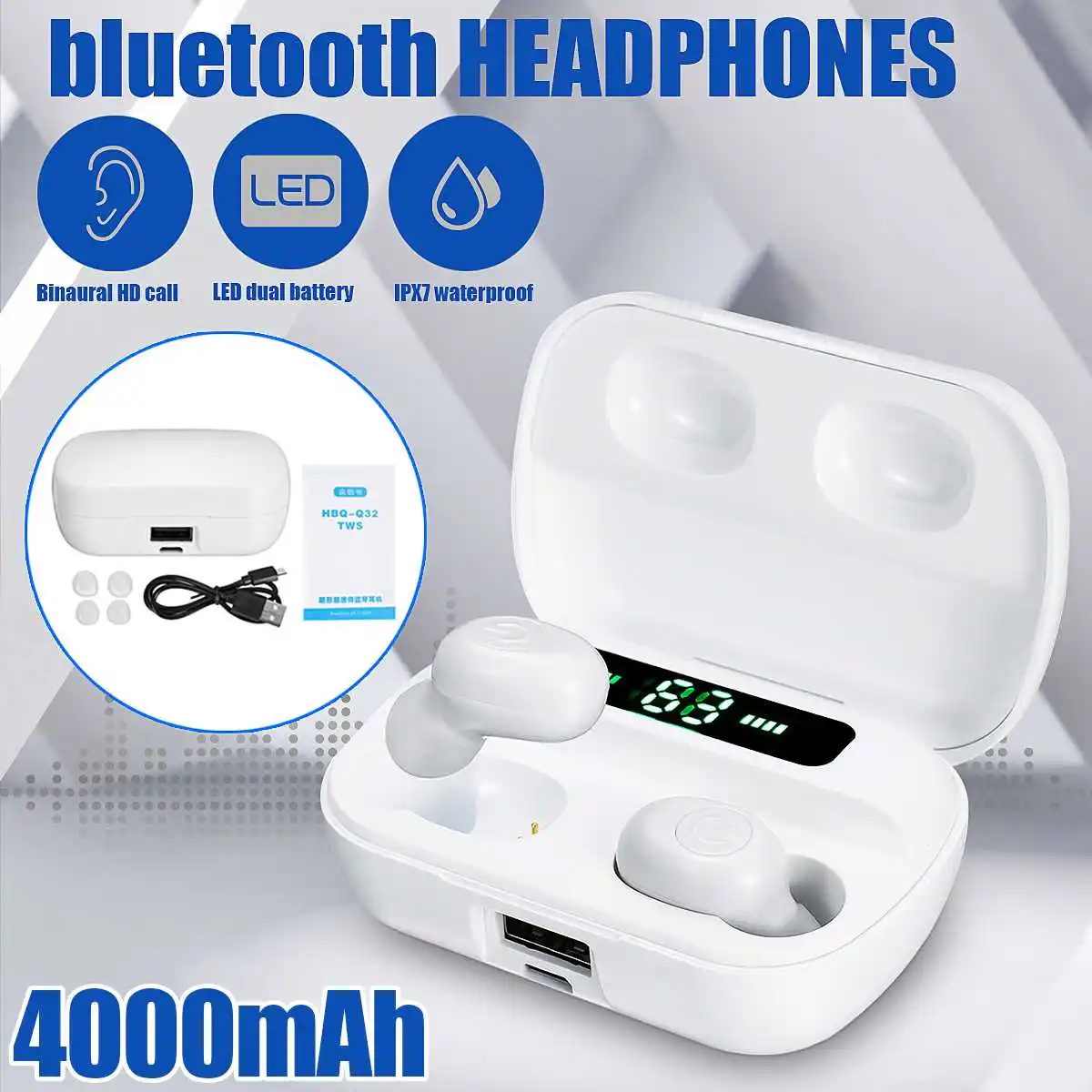 Bluetooth V5.0+ EDR F9 TWS, беспроводные наушники, светодиодный дисплей, гарнитура с микрофоном, 4000 мАч, умные наушники с шумоподавлением