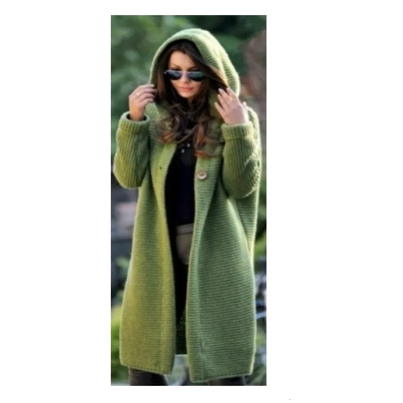Female Cardigan Women Long Knitted Cardigan Hooded Sweater Solid Autumn Long Winter Knitting Coat Plus Size 5XL Casual Knittwear