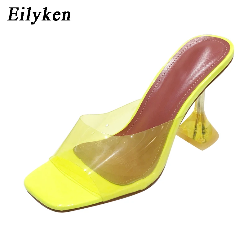 Eilyken; Новинка года; дизайнерские прозрачные тапочки из ПВХ; Высокий каблук из плексигласа; Летняя женская обувь для вечеринок с прозрачными ремешками