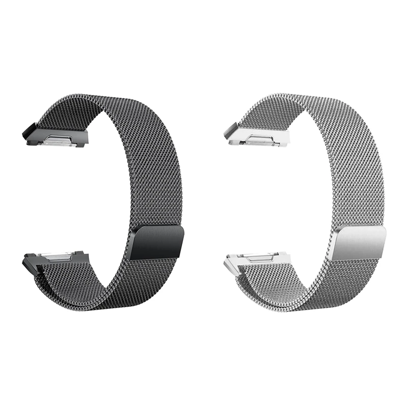 

2 Pcs For Fitbit Ionic Bands Large Replacement Magnetic Loop Strap Stainless Steel Wrist Band,Silver & Black