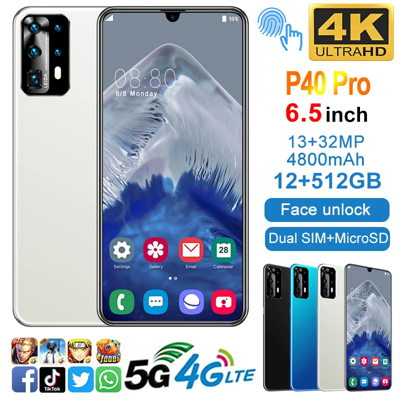 

Global 6.7 Inch P40 Pro 12GB RAM 512GB ROM 21+32MP Andriod 10 Really Smartphones Ten Core MTK6889 Dual SIM 5G Unlocked CellPhone