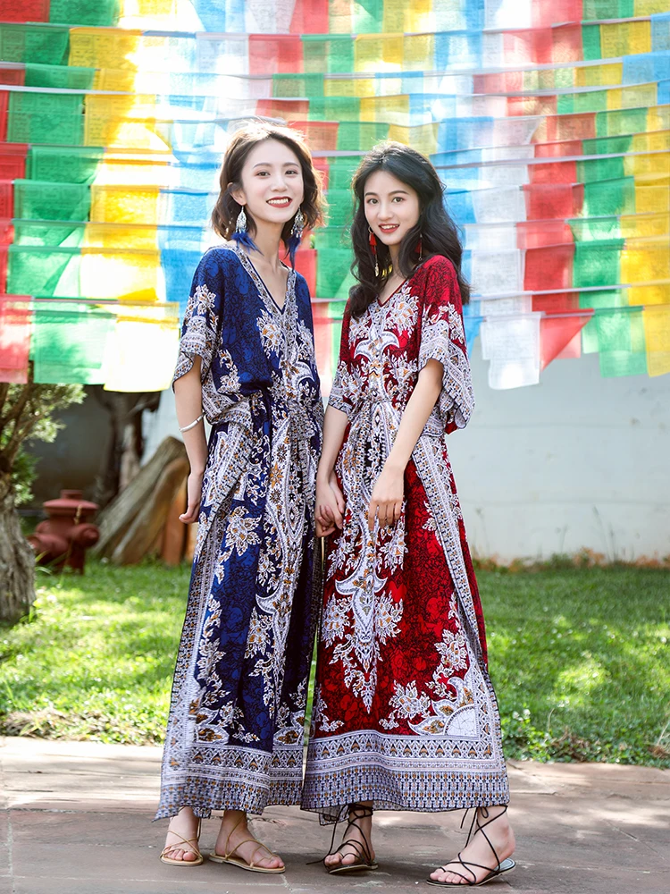 

Casual Loose Bohemian Dress Boho Vintage Ethnic Style Long Maxi Women's Summer Dresses India Pakistan Clothing Beach Sunny Robe