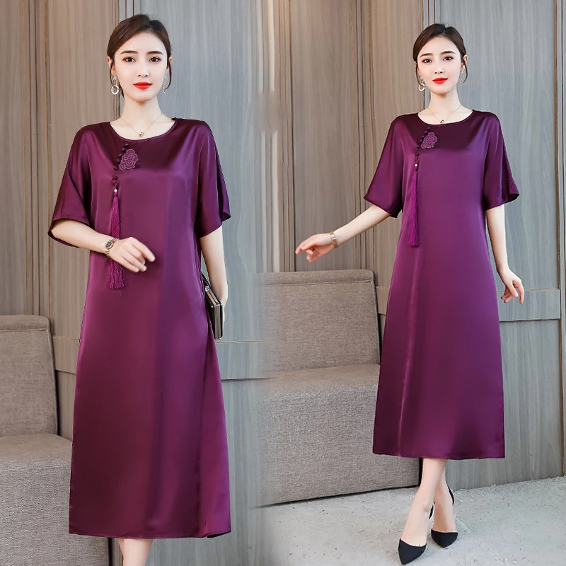 Женское шелковое платье большого размера плюс элегантные фиолетовые Вечерние