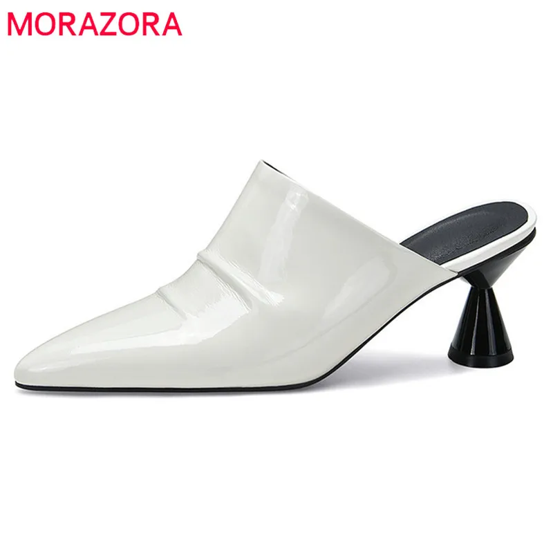 

MORAZORA 2022 New Arrive Mules Shoes Women Pumps Genuine Leather Shoes Pointed Toe Spring Summer High Heels Party Shoes Woman