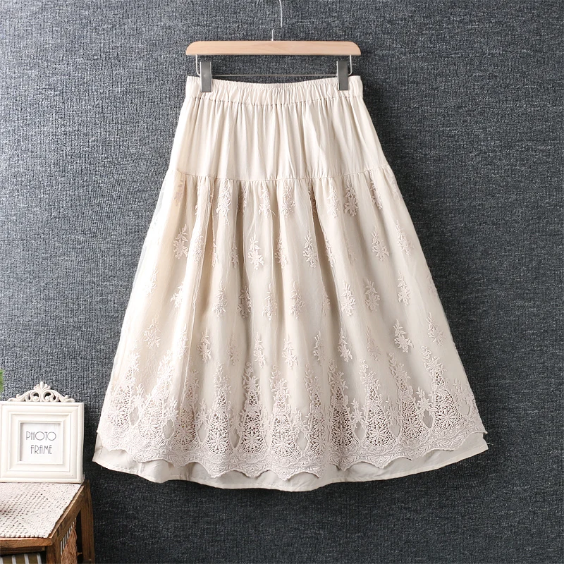 

2020 New Summer Long Skirt Literary Artistic Small Fresh Organza Stitching Embroidery Loose Skirt Women