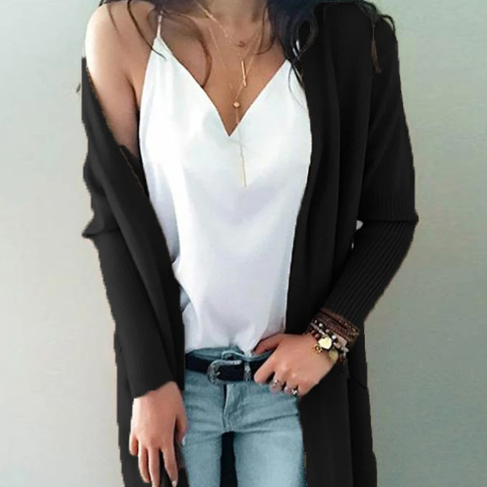 Хаки длинный кардиган женский кашемировый однотонный вязаный свитер рукав осень